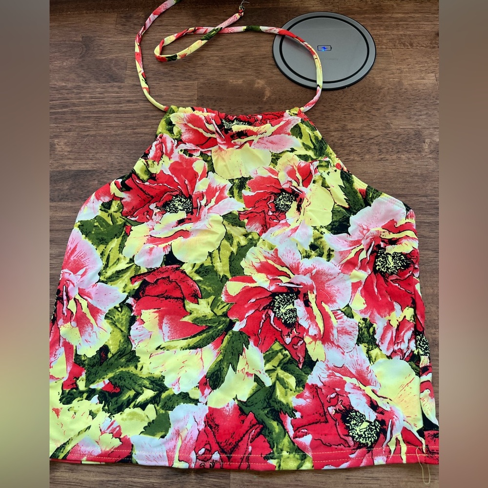 KJ Neon Floral High Rise Swim Top